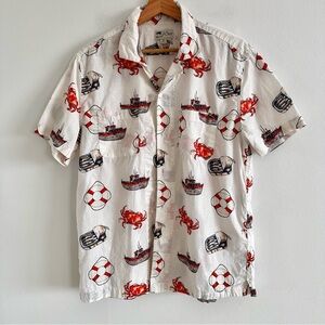 J. Crew Crab Boat Sardines novelty print summer short sleeve cotton shirt